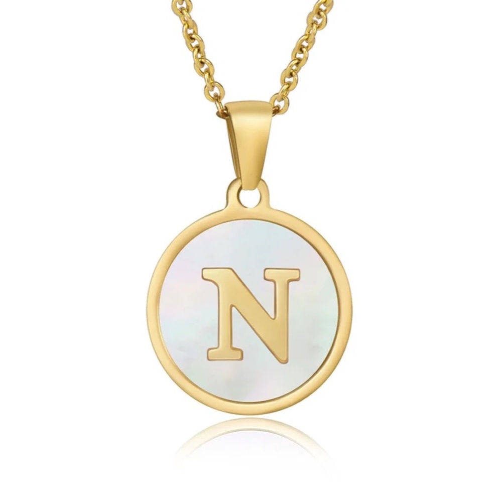 Letter “N” Initial Pendant 18k Gold Plated Real Mother Pearl A, B, C, D,…